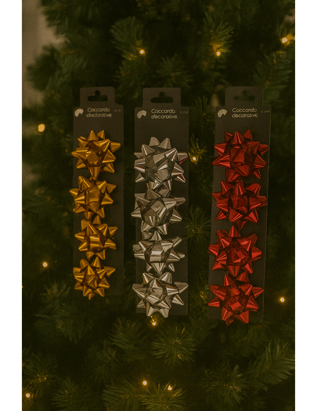 Set 4 Coccarde Lucide di Natale 6cm Assortite, Fiocchi Regalo,  La magia di Natale per la casa