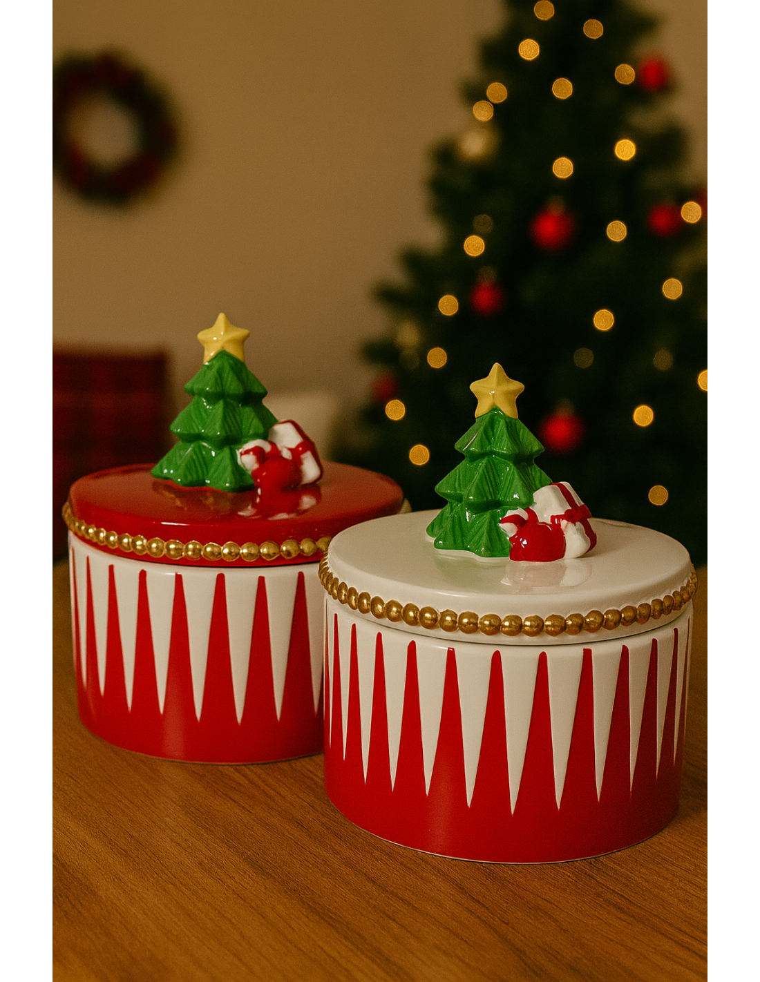 Barattolo di Natale in Ceramica 14cm con Alberello Assortito, Porta Biscotti, Decorazioni, La magia di Natale per la casa