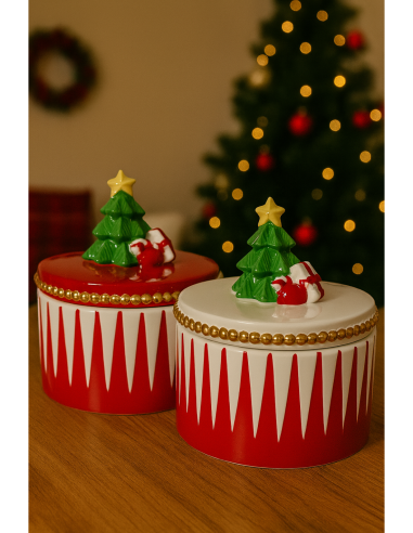 Barattolo di Natale in Ceramica 24cm con Alberello Assortito, Porta Biscotti, Decorazioni, La magia di Natale per la casa