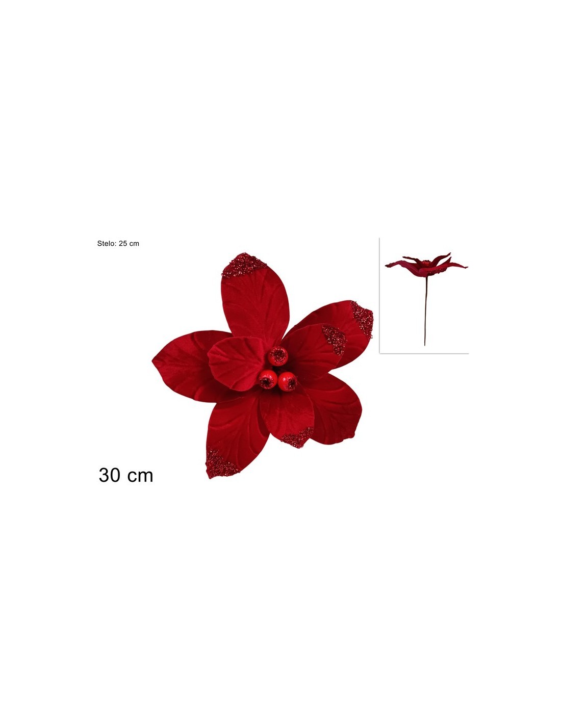 STELO FIORE VELLUTO CON BACCHE ROSSO