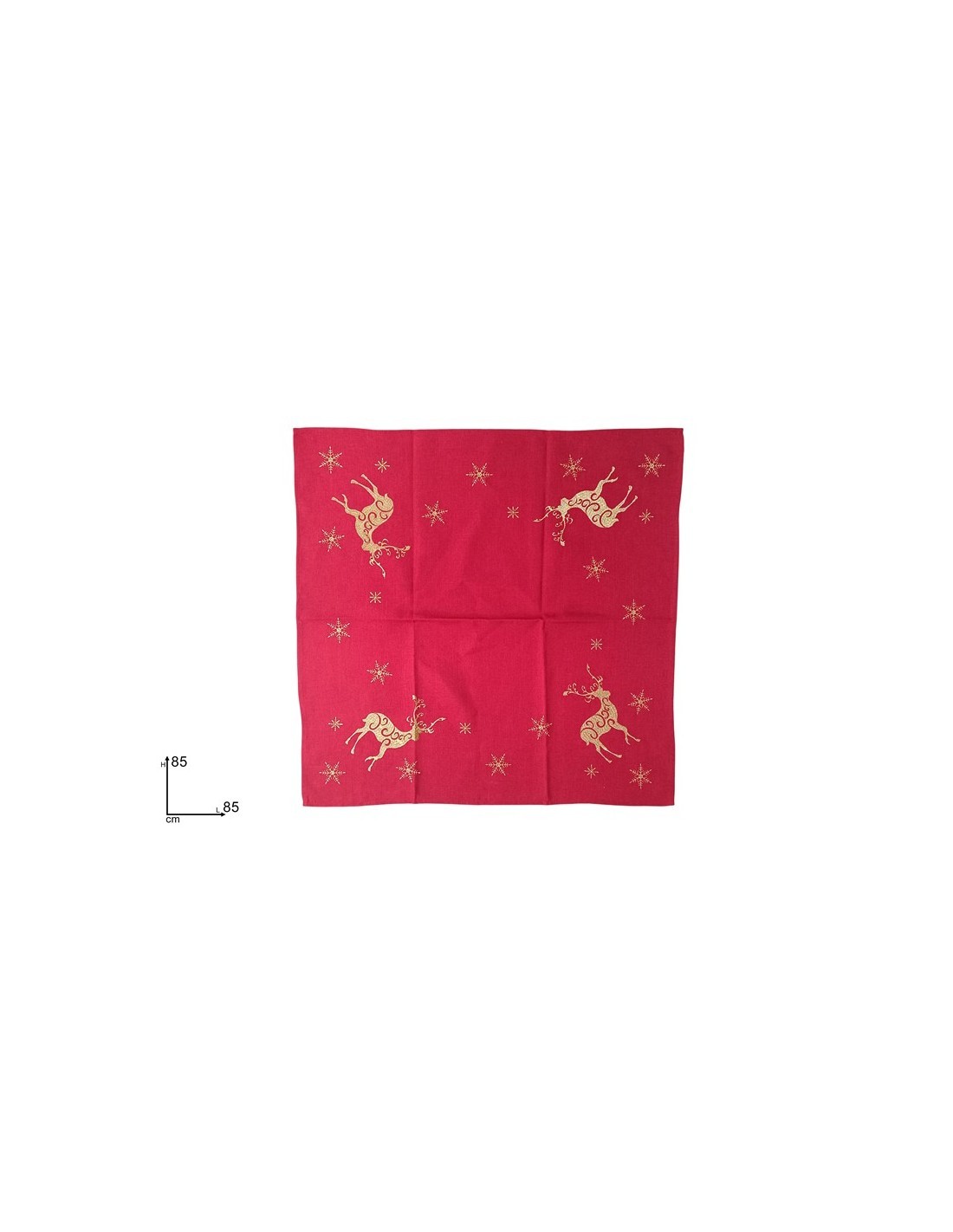 Centrotavola di Natale Tessuto Rosso 85x85cm con Decoro Renna Oro, Accessori Tavola, La magia di Natale per la casa