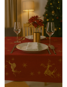 Centrotavola di Natale Tessuto Rosso 85x85cm con Decoro Renna Oro, Accessori Tavola, La magia di Natale per la casa 2