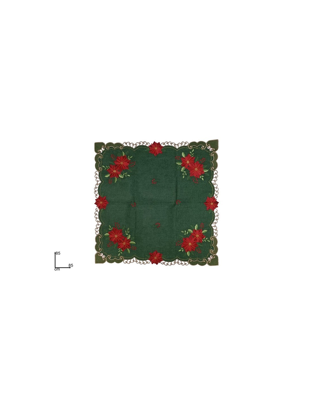 Centrotavola di Natale Tessuto Verde 85x85cm con Decoro Stella di Natale,  La magia di Natale per la casa