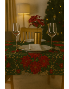 Centrotavola di Natale Tessuto Verde 85x85cm con Decoro Stella di Natale,  La magia di Natale per la casa 2