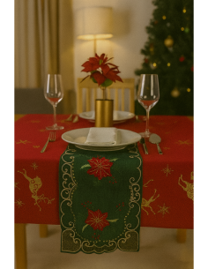 Tovaglietta di Natale Tessuto Verde 30x45cm con Decoro Stella di Natale, La magia di Natale per la casa