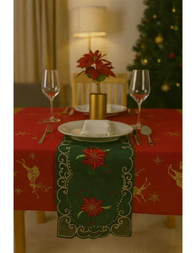 Tovaglietta di Natale Tessuto Verde 30x45cm con Decoro Stella di Natale, La magia di Natale per la casa