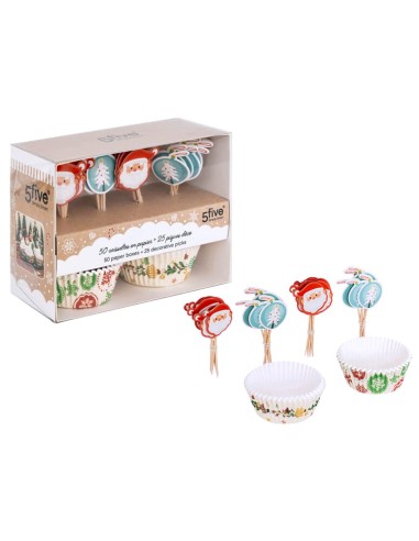 Set di 50 pirottini e 25 stecchini decorativi Natale