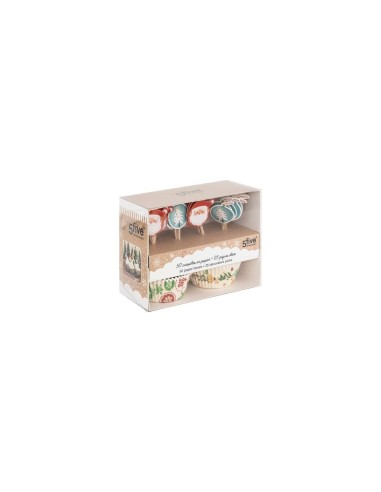 Set di 50 pirottini e 25 stecchini decorativi Natale