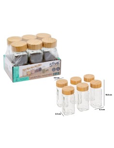 Set 6 Barattoli per Spezie in Vetro con Coperchio in Bambù