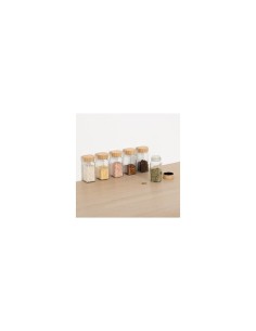 Set 6 Barattoli per Spezie in Vetro con Coperchio in Bambù 2
