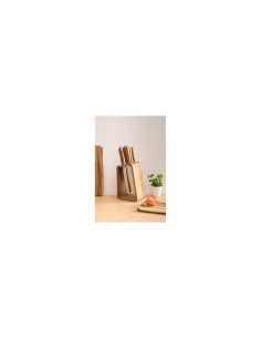 Ceppo con 5 coltelli in acciaio inox e manico in acacia – Supporto in legno 2