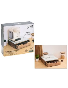Porta Capsule con 1 Cassetto – L 30 x P 30 x H 9,7 cm, Acacia e Vetro Beige