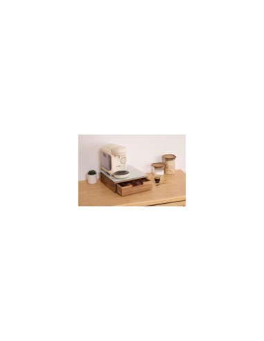 Porta Capsule con 1 Cassetto – L 30 x P 30 x H 9,7 cm, Acacia e Vetro Beige