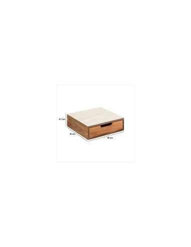 Porta Capsule con 1 Cassetto – L 30 x P 30 x H 9,7 cm, Acacia e Vetro Beige