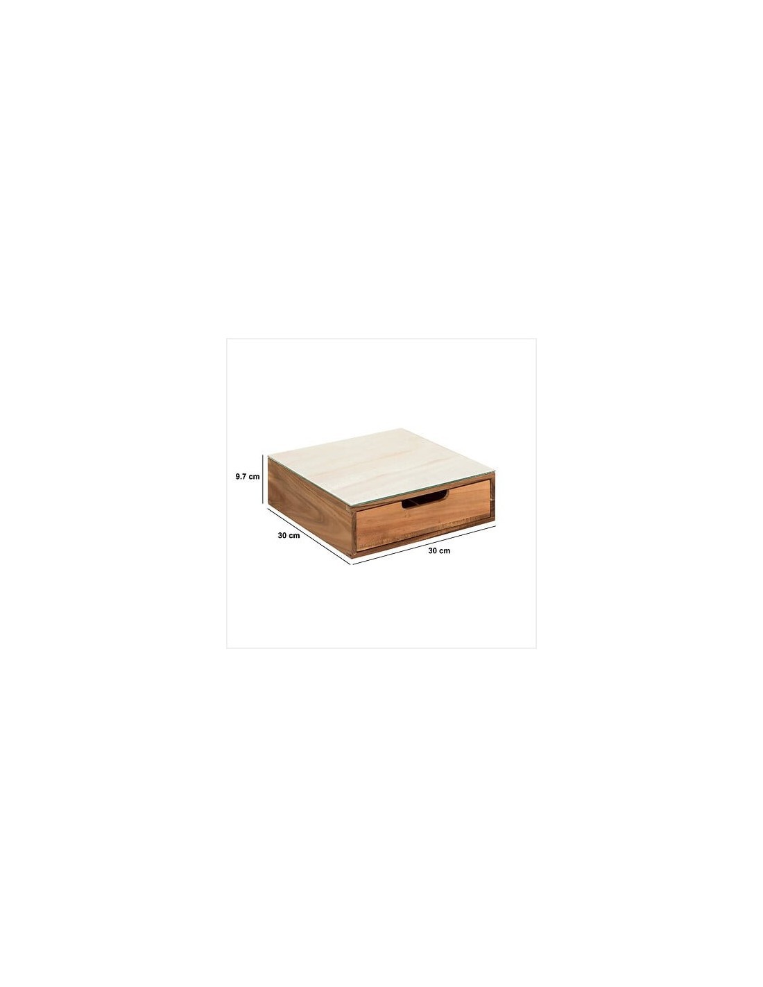 Porta Capsule con 1 Cassetto – L 30 x P 30 x H 9,7 cm, Acacia e Vetro Beige