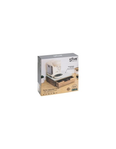 Porta Capsule con 1 Cassetto – L 30 x P 30 x H 9,7 cm, Acacia e Vetro Beige
