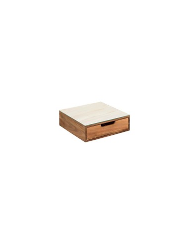 Porta Capsule con 1 Cassetto – L 30 x P 30 x H 9,7 cm, Acacia e Vetro Beige