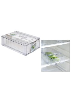 Scatola Portaoggetti con Cassetto Scorrevole per Frigorifero – L 21,2 x P 32 x H 10,5 cm, Streaks PET Trasparente
