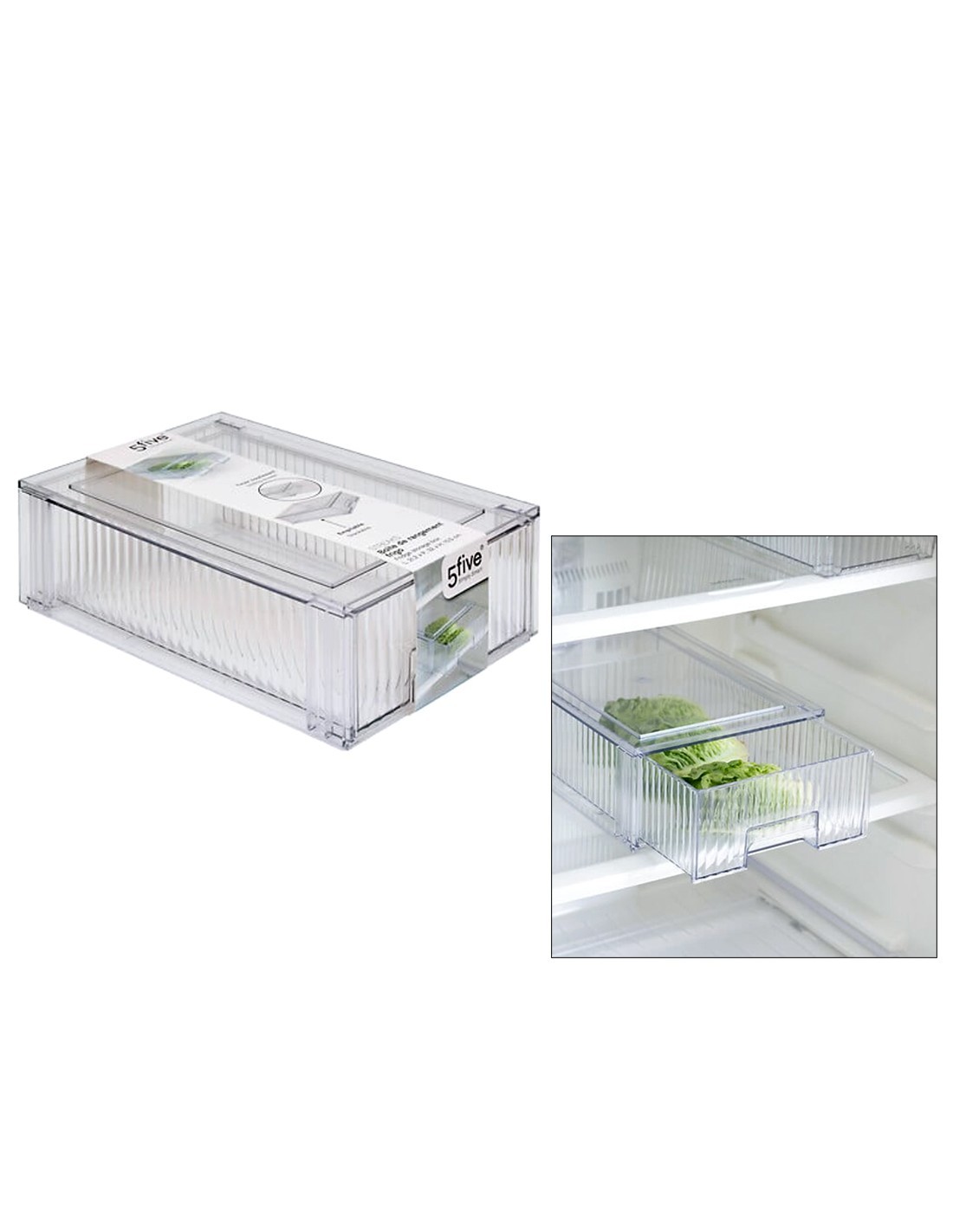 Scatola Portaoggetti con Cassetto Scorrevole per Frigorifero – L 21,2 x P 32 x H 10,5 cm, Streaks PET Trasparente