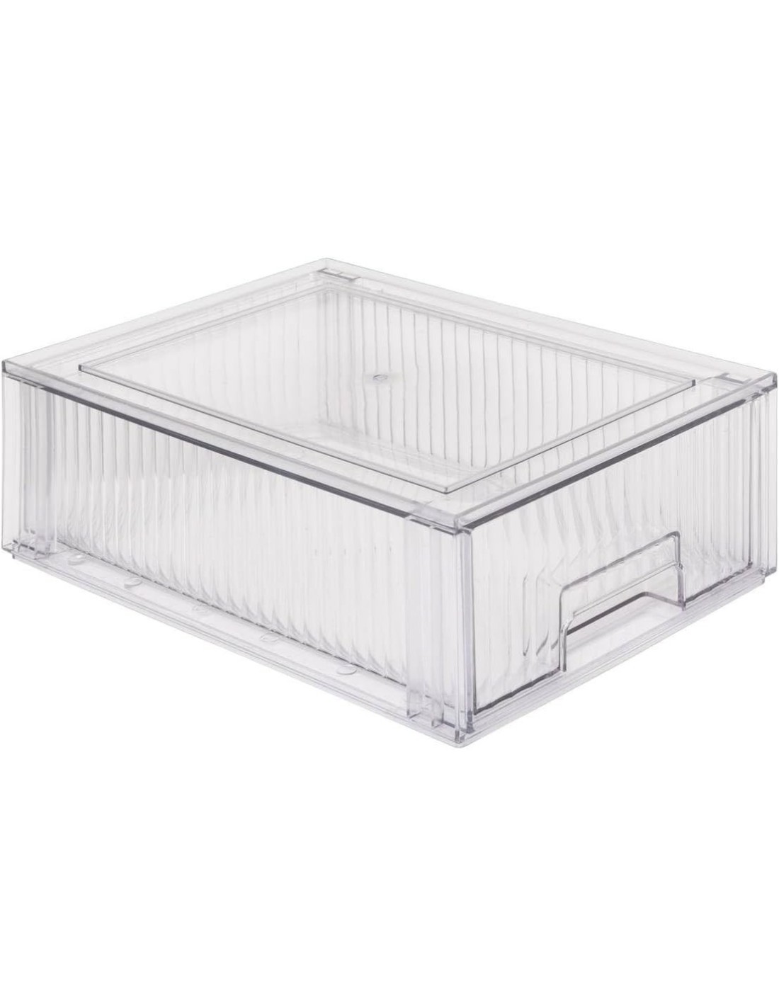 Scatola Portaoggetti con Cassetto Scorrevole per Frigorifero – L 21,2 x P 32 x H 10,5 cm, Streaks PET Trasparente