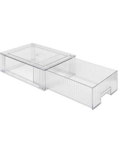 Scatola Portaoggetti con Cassetto Scorrevole per Frigorifero – L 21,2 x P 32 x H 10,5 cm, Streaks PET Trasparente