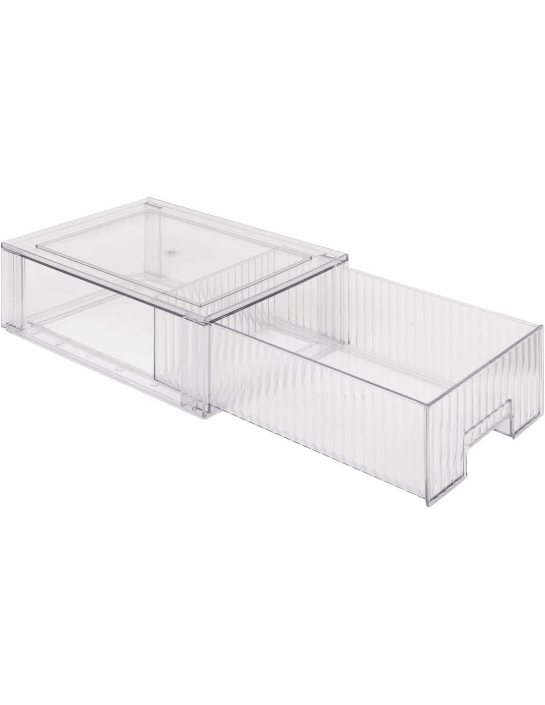 Scatola Portaoggetti con Cassetto Scorrevole per Frigorifero – L 21,2 x P 32 x H 10,5 cm, Streaks PET Trasparente
