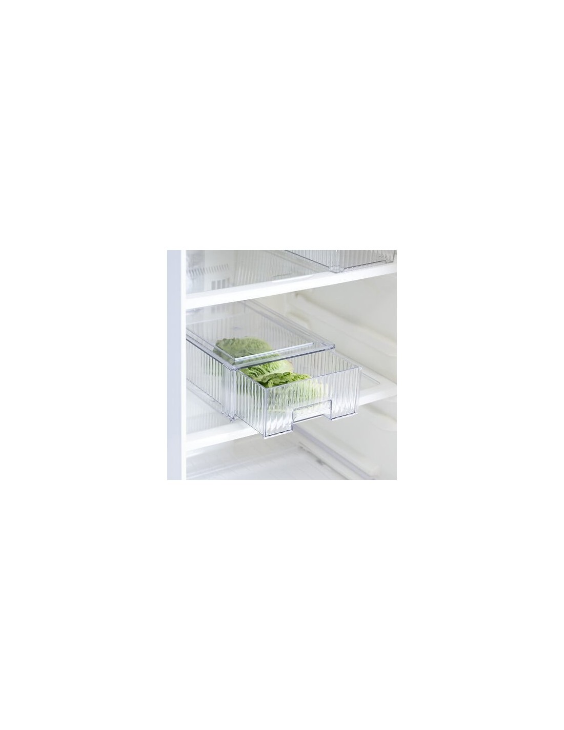 Scatola Portaoggetti con Cassetto Scorrevole per Frigorifero – L 21,2 x P 32 x H 10,5 cm, Streaks PET Trasparente