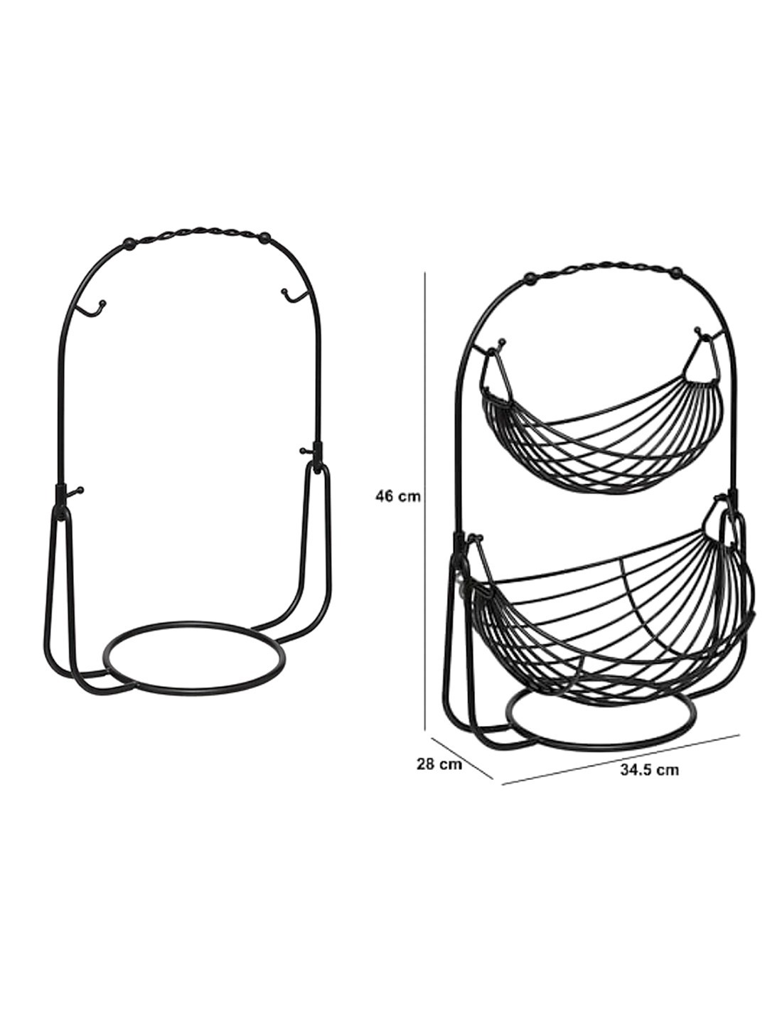 PORTAFRUTTA 190190 METALLO 2 CESTINI 34X28X46CM NERO