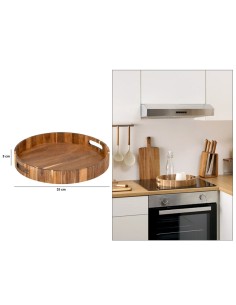 Vassoio Rotondo in Acacia con 2 Manici – Ø 35 x H 5 cm