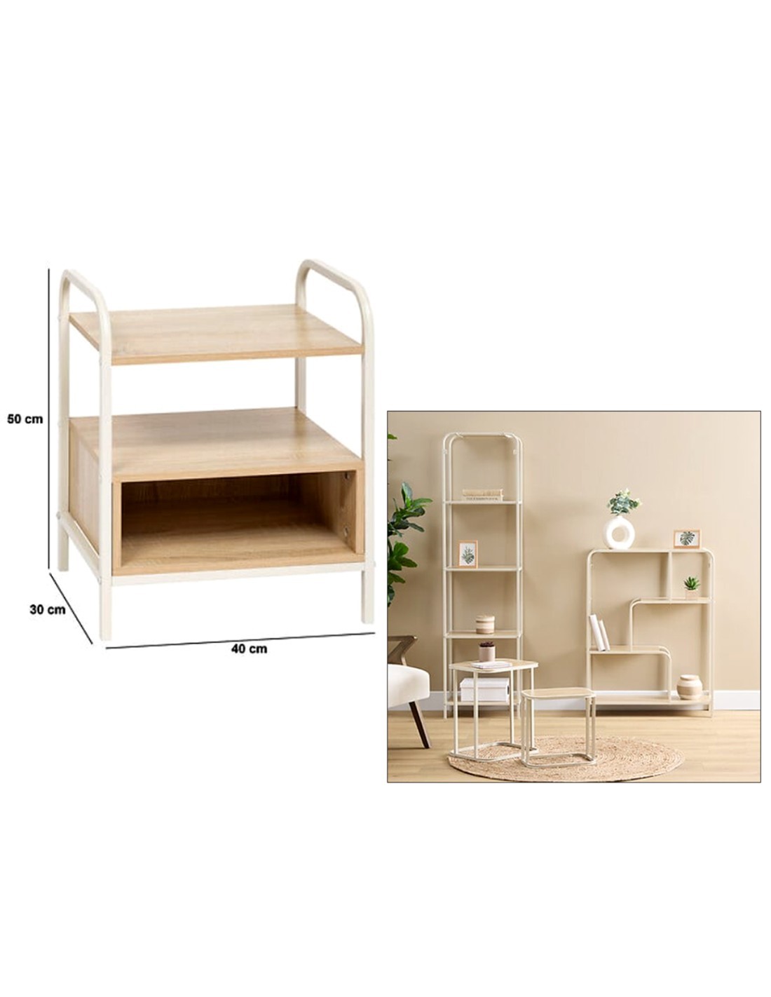 5five Curva Chevet – Comodino Curvilineo a 2 Livelli in Legno Chiaro