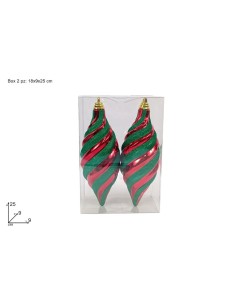 CONF 2 PENDENTI 25CM ROSSO GLITTER VERDE