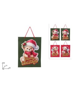 BUSTA REGALO ORSETTO NATALIZIO 42X33X11CM ASSORTITO