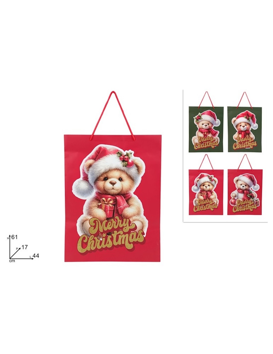 BUSTA REGALO ORSETTO NATALIZIO 61X44X17CM ASSORTITO