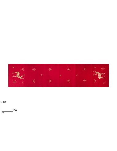 RUNNER TESSUTO ROSSO 40X180CM CON DECORO RENNA ORO
