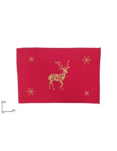 TOVAGLIETTA TESSUTO ROSSO 30X45CM CON DECORO RENNA ORO