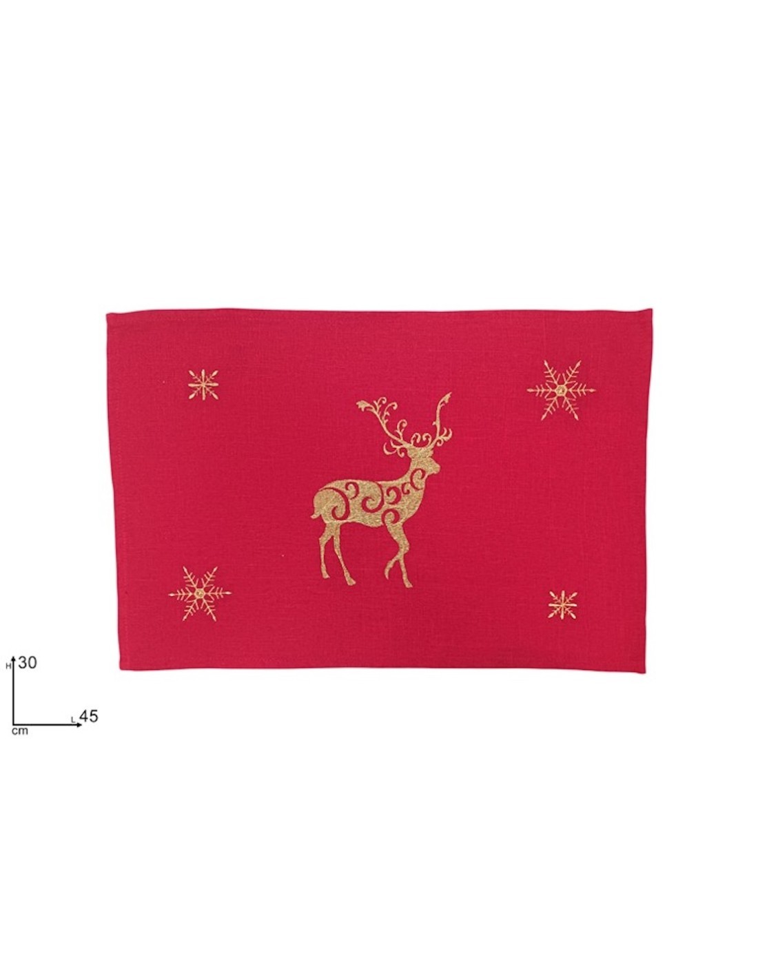 TOVAGLIETTA TESSUTO ROSSO 30X45CM CON DECORO RENNA ORO