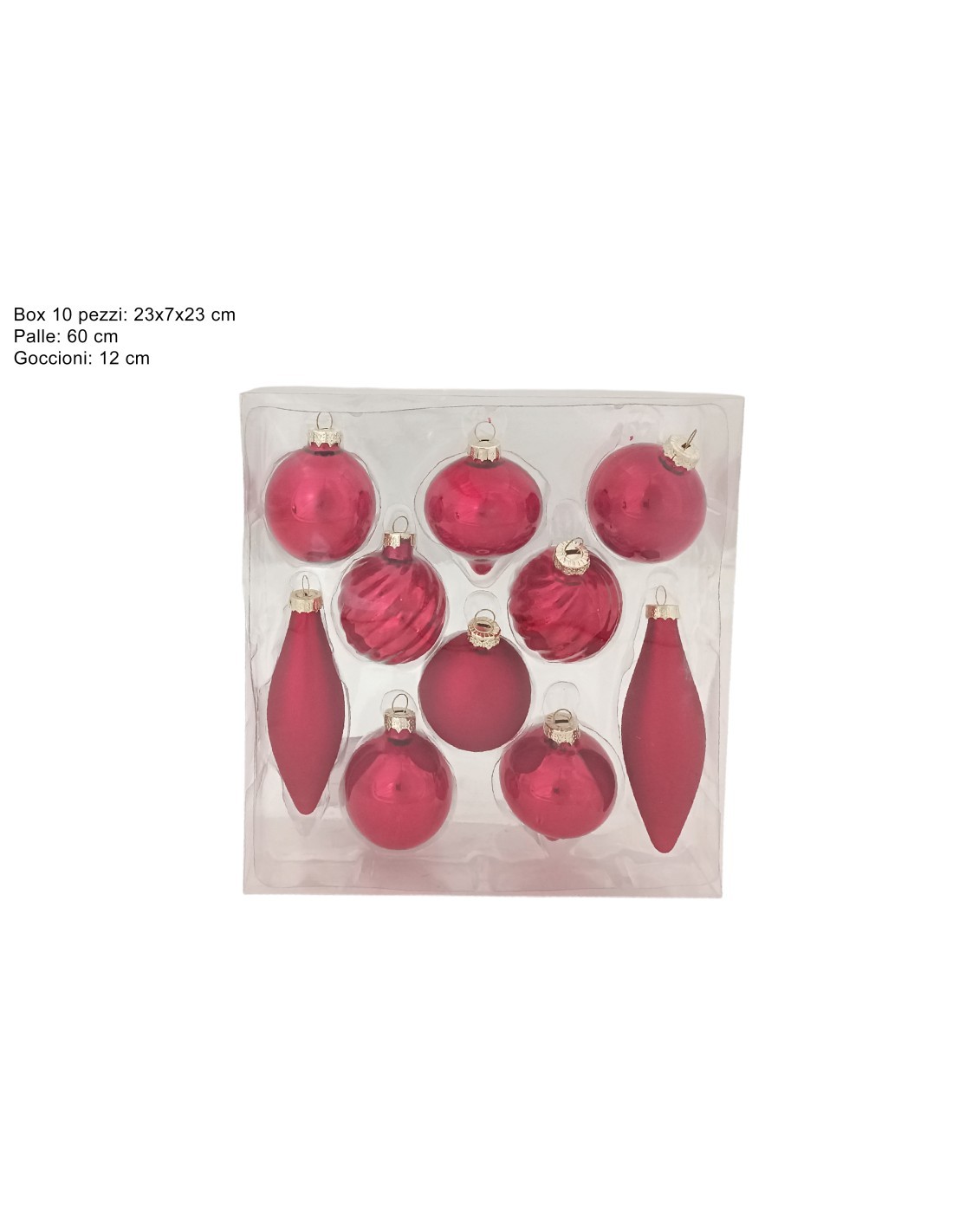 CONF 10 SFERE VETRO ROSSO ASSORTITO