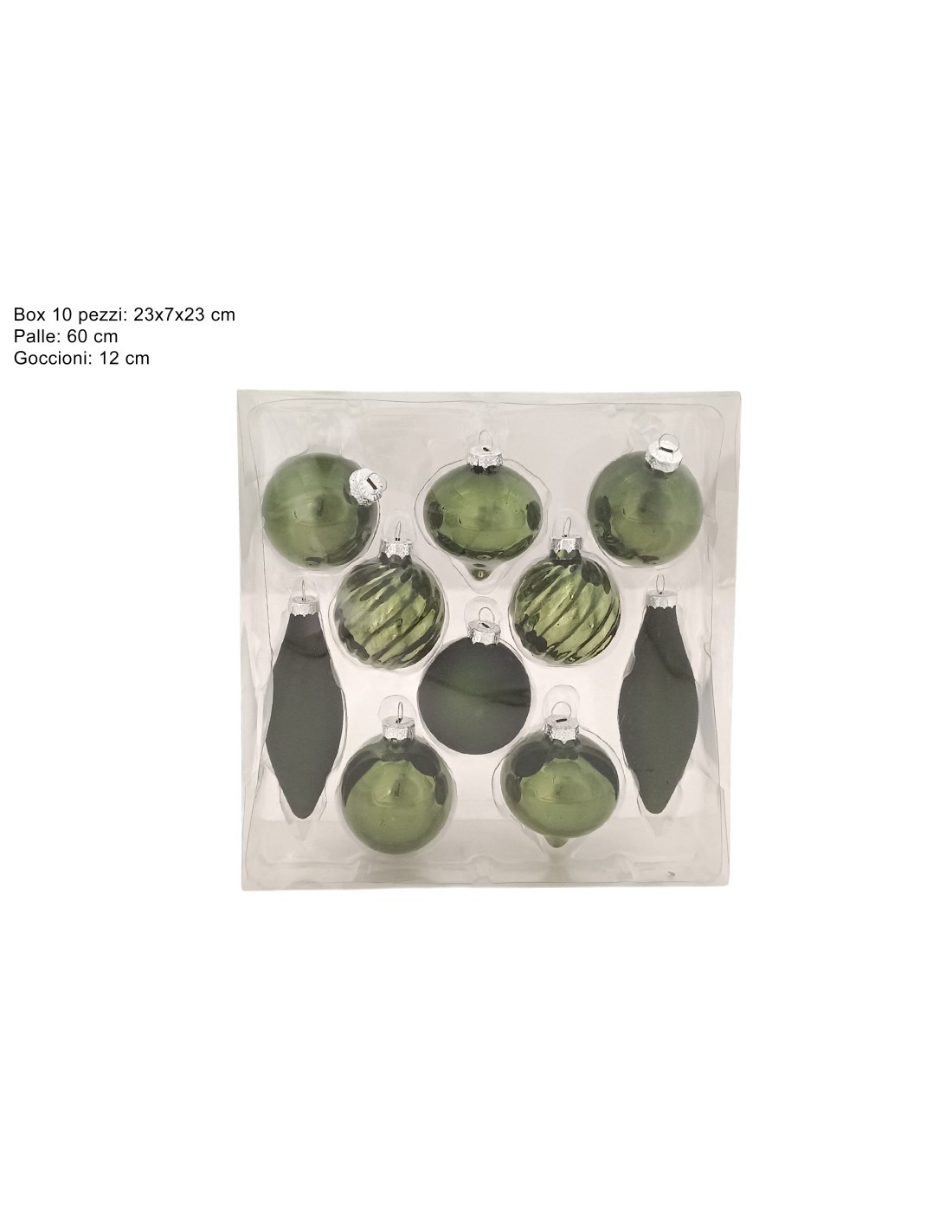 CONF 10 SFERE VETRO VERDE ASSORTITO