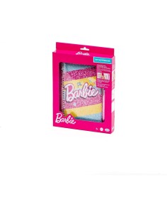 BARBIE MY NOTEBOOK, QUADERNO CON PAILLETTES REVERSIBILI, 15X21 CM, PAGINE A RIGHE E BIANCHE, STICKERS E PENNA MULTICOLOR