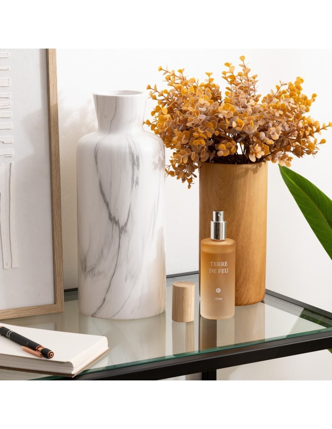 Atmosphera Vaso Sao in Ceramica Bianco e Nero Effetto Marmo H30 cm