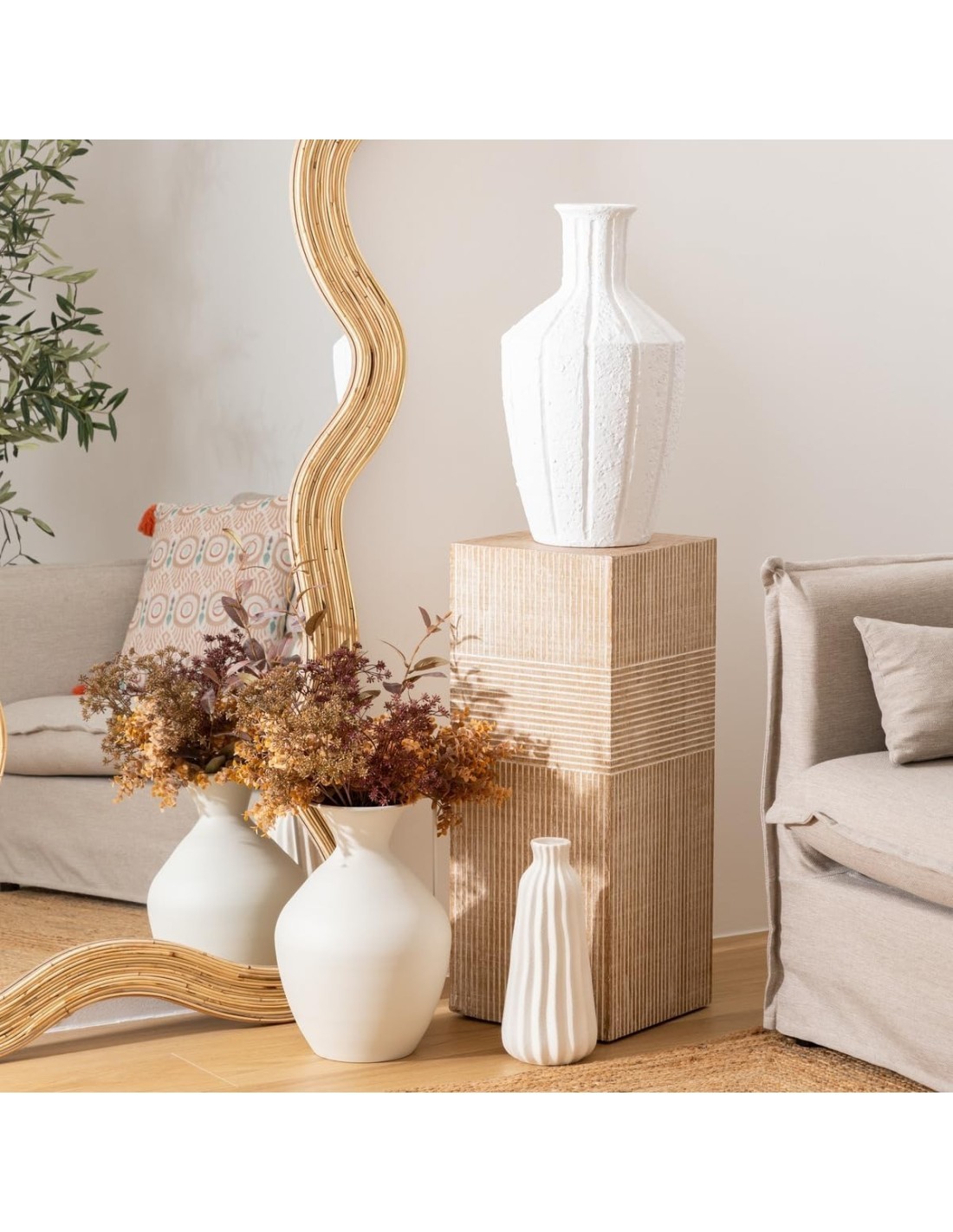 Atmosphera Vaso Antico Nolwi in Ceramica Bianca H48 cm