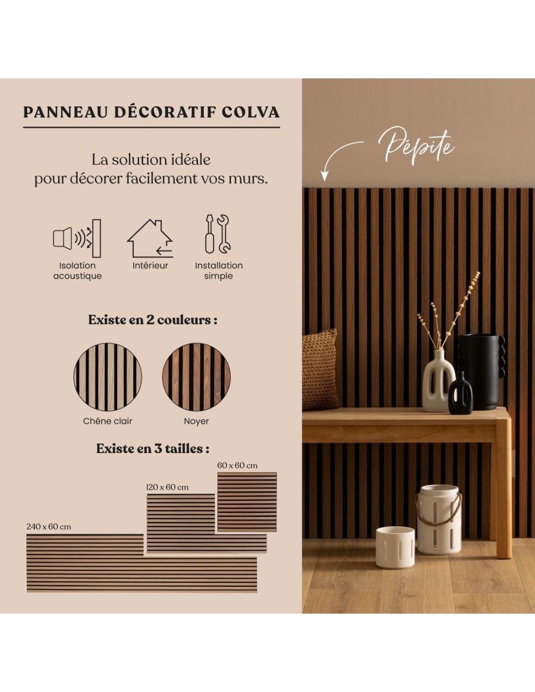 Atmosphera Pannello Decorativo in Legno Colva 120x60 cm Effetto Rovere Chiaro – Riduzione Rumore