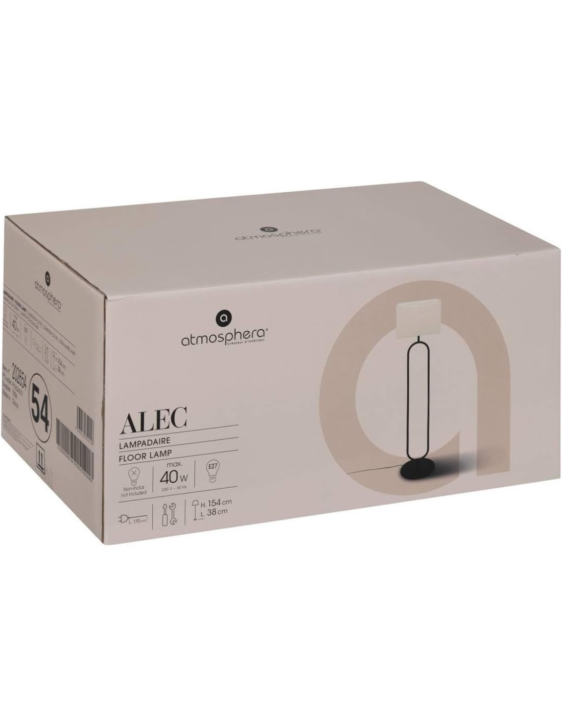 Atmosphera Lampada da Terra Alec in Metallo Nero 38x28x154 cm