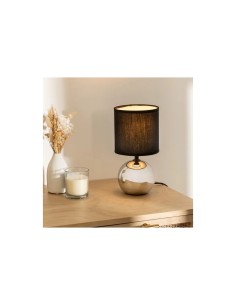 Atmosphera Lampada in Ceramica Piede a Sfera Argento e Paralume Nero 2