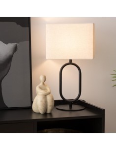 Atmosphera Lampada da Tavolo con Paralume Panna e Struttura in Metallo Nero H52 cm