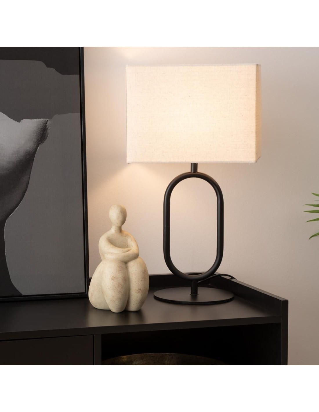 Atmosphera Lampada da Tavolo con Paralume Panna e Struttura in Metallo Nero H52 cm