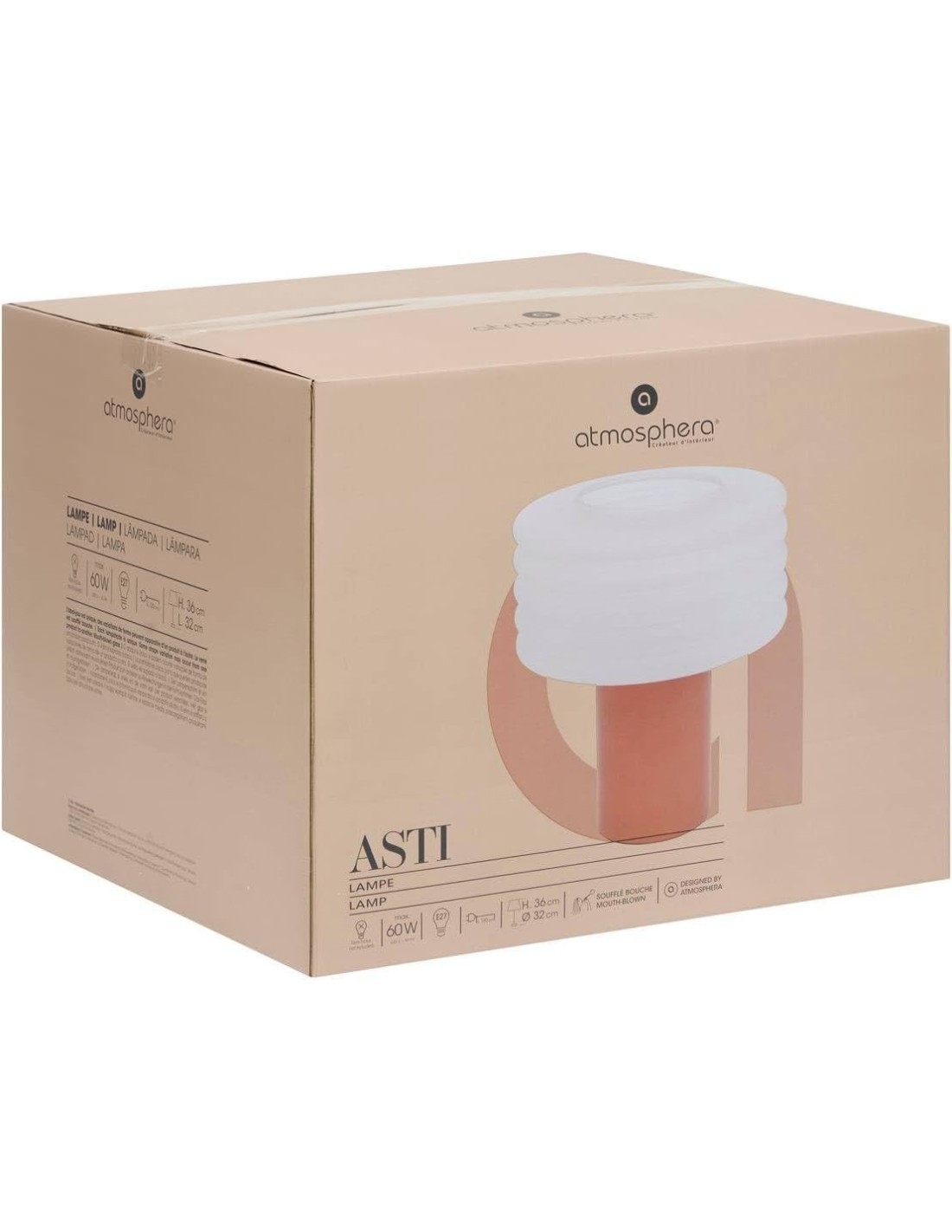 Atmosphera Lampada da Tavolo Asti in Vetro Brown Ecurel H36 cm – Classe Energetica A+++