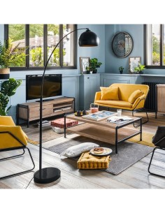 Atmosphera Lampada da Terra in Metallo Nero con Paralume Dorato-Ramato H175 cm – Classe Energetica A