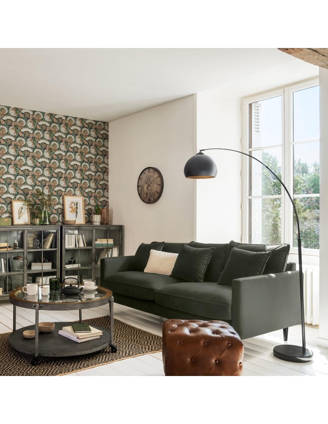 Atmosphera Lampada da Terra in Metallo Nero con Paralume Dorato-Ramato H175 cm – Classe Energetica A