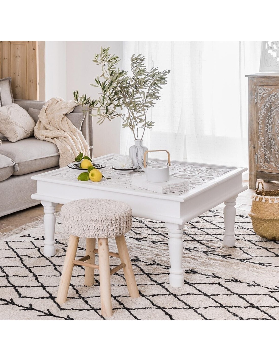 Atmosphera Sgabello Suzette in Maglia Beige